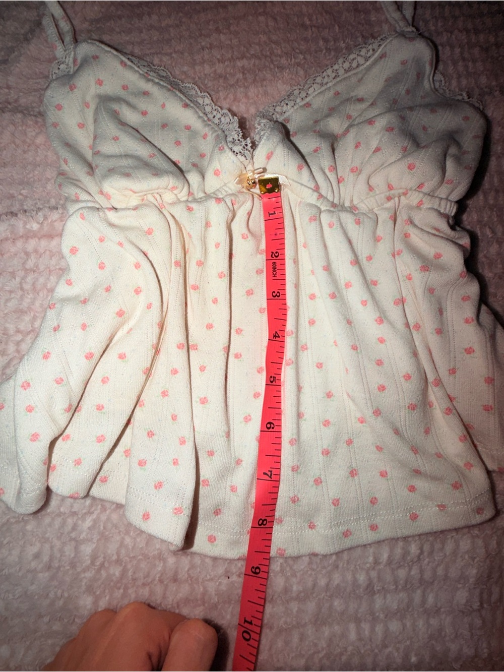 Pink Rose Cream Camisole with Pink floral Print and blue dots - Picture 6 of 8